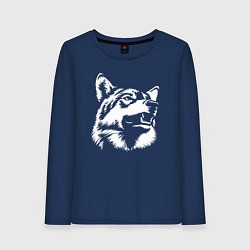 Лонгслив хлопковый женский Голова волка Wolf head, цвет: тёмно-синий