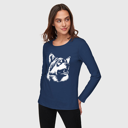 Женский лонгслив Голова волка Wolf head / Тёмно-синий – фото 3