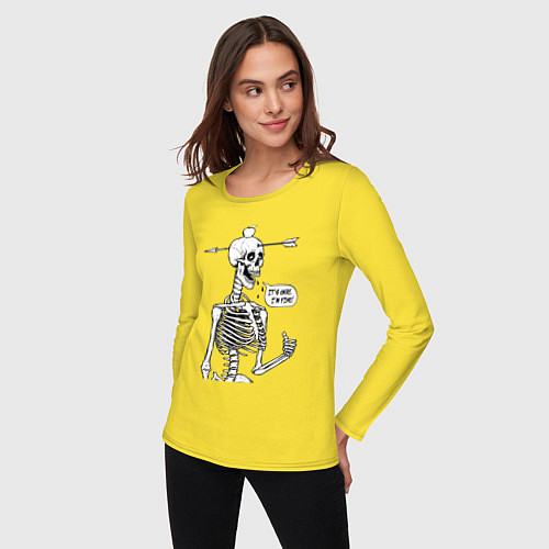 Женский лонгслив Skeleton - i am fine / Желтый – фото 3