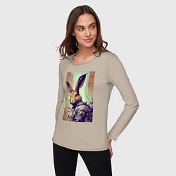 Лонгслив хлопковый женский Модный зайчара - нейросеть, цвет: миндальный — фото 2