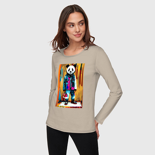 Женский лонгслив Funny panda - pop art / Миндальный – фото 3