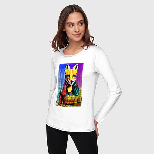 Женский лонгслив Fox girl - fashionista - pop art / Белый – фото 3