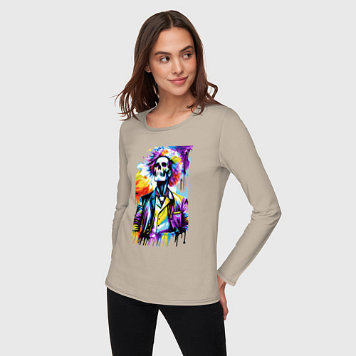 Женский лонгслив Cool skeleton - pop art - neural network / Миндальный – фото 3