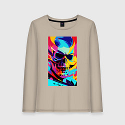 Лонгслив хлопковый женский Cool skull - pop art, цвет: миндальный