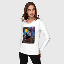 Лонгслив хлопковый женский Берсерк под небом Ван Гога, цвет: белый — фото 2