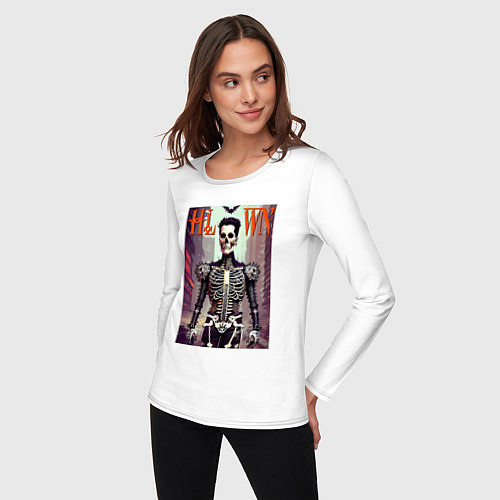 Женский лонгслив Skeleton fashionista - art - poster / Белый – фото 3