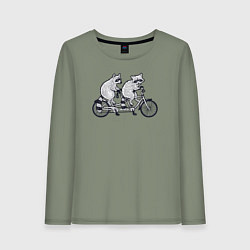 Лонгслив хлопковый женский Енотики на велике, цвет: авокадо