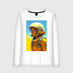 Лонгслив хлопковый женский Девушка-астронавт - нейросеть, цвет: белый