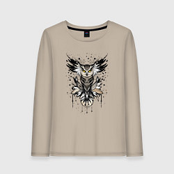 Лонгслив хлопковый женский Сова викинга, цвет: миндальный