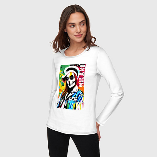 Женский лонгслив Skeleton fashionista - Milano - pop art / Белый – фото 3