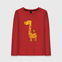 Лонгслив хлопковый женский Жираф и птичка, цвет: красный