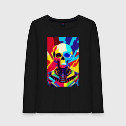 Лонгслив хлопковый женский Pop art skull, цвет: черный