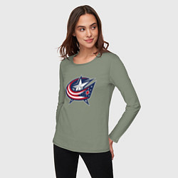 Лонгслив хлопковый женский Columbus blue jackets - hockey team - emblem, цвет: авокадо — фото 2