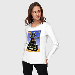 Лонгслив хлопковый женский Crazy racer - skeleton - motorcycle, цвет: белый — фото 2