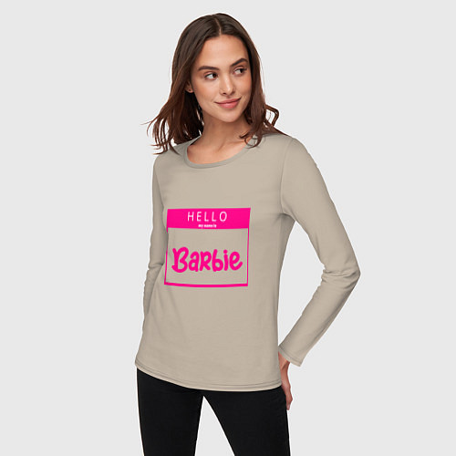 Женский лонгслив Hello my name is Barbie / Миндальный – фото 3