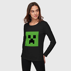 Лонгслив хлопковый женский Minecraft creeper face, цвет: черный — фото 2