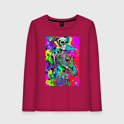 Женский лонгслив Funny skeleton - pop art / Маджента – фото 1