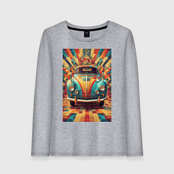 Лонгслив хлопковый женский Ретро машина в ярких цветах, цвет: меланж