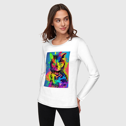 Женский лонгслив Funny cat - pop art - neural network / Белый – фото 3