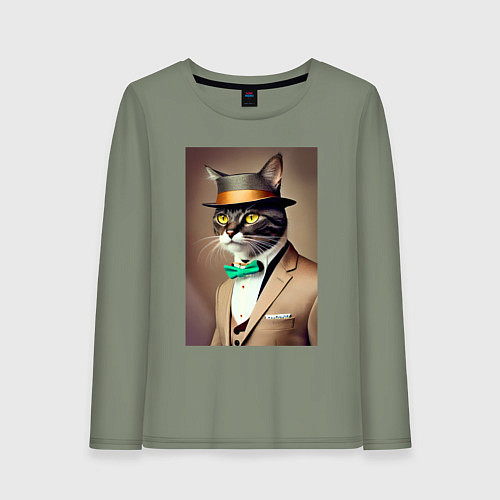 Женский лонгслив Портрет кота джентльмена в шляпе / Авокадо – фото 1