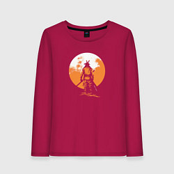Лонгслив хлопковый женский Самурай на фoне солнца, цвет: маджента