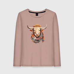 Женский лонгслив Бык в шарфе осень