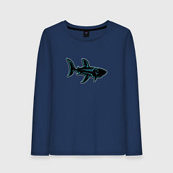 Лонгслив хлопковый женский Неоновая акула с узором, цвет: тёмно-синий