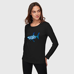Лонгслив хлопковый женский Акула из мозаики цвета моря с надписью shark, цвет: черный — фото 2