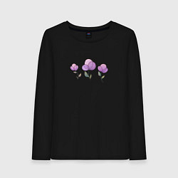 Лонгслив хлопковый женский Акварельные сиреневые цветы, цвет: черный
