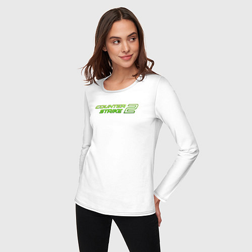Женский лонгслив Counter strike 2 green logo / Белый – фото 3