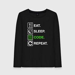 Лонгслив хлопковый женский Eat Sleep Code Repeat, цвет: черный