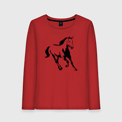 Лонгслив хлопковый женский Конь скачет, цвет: красный