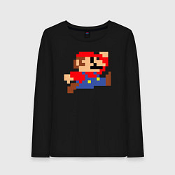 Лонгслив хлопковый женский Пиксельный Марио, цвет: черный