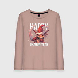 Лонгслив хлопковый женский Happy Dragon year, цвет: пыльно-розовый