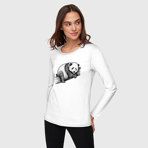 Женский лонгслив Панда лежит на дереве / Белый – фото 3