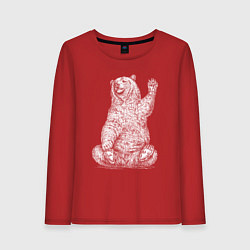 Лонгслив хлопковый женский Медведь сидит машет, цвет: красный