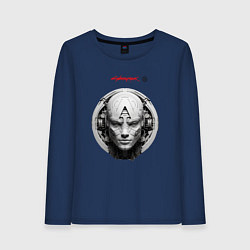 Лонгслив хлопковый женский Лицо робота, цвет: тёмно-синий