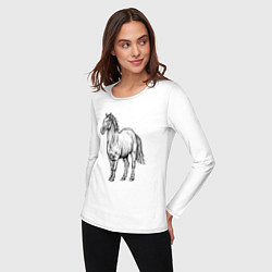 Лонгслив хлопковый женский Лошадь стоит, цвет: белый — фото 2