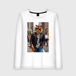 Женский лонгслив Cool tiger on the streets of New York - ai art