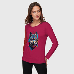 Лонгслив хлопковый женский Волк в стиле Граффити, цвет: маджента — фото 2
