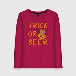 Лонгслив хлопковый женский Trick or beer, цвет: маджента