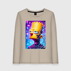 Лонгслив хлопковый женский Cyber Bart Simpson - ai art, цвет: миндальный