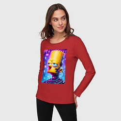 Лонгслив хлопковый женский Cyber Bart Simpson - ai art, цвет: красный — фото 2