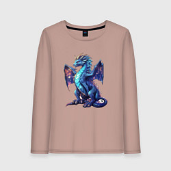 Лонгслив хлопковый женский Синий новогодний дракон, цвет: пыльно-розовый