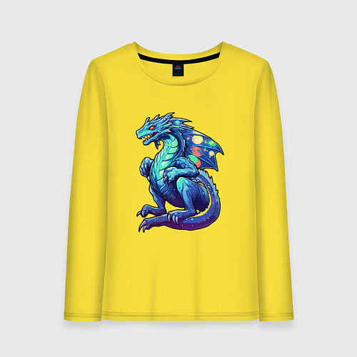 Женский лонгслив Синий дракон новогодний / Желтый – фото 1