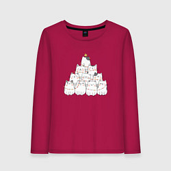 Лонгслив хлопковый женский Милые коты ёлка на новый год, цвет: маджента