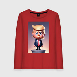 Лонгслив хлопковый женский Мультяшный Дональд Трамп - нейросеть, цвет: красный
