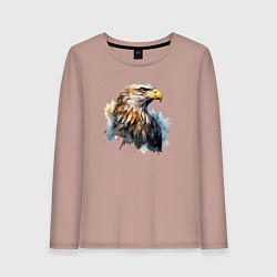 Лонгслив хлопковый женский Акварельный орел в брызгах краски, цвет: пыльно-розовый