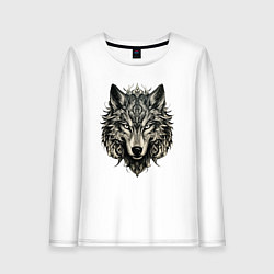 Лонгслив хлопковый женский Племенной волк, цвет: белый