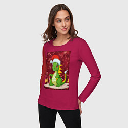 Лонгслив хлопковый женский Рождественский дракон, цвет: маджента — фото 2